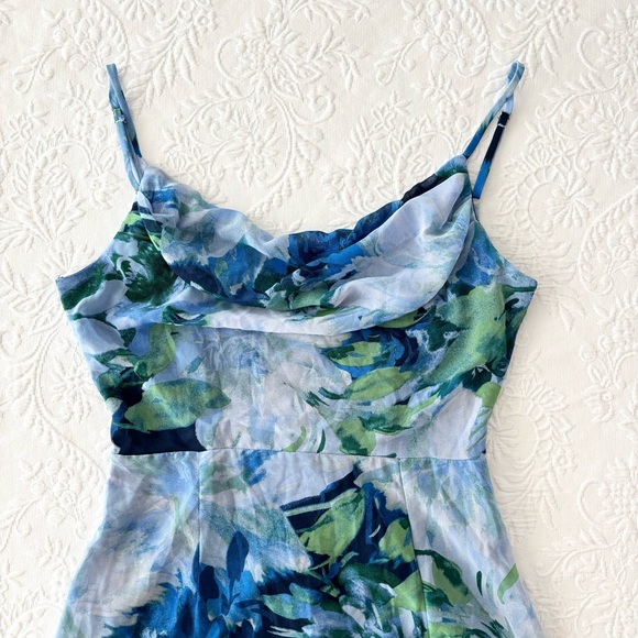 Lulus Flowery Passion Blue Floral Print Cowl Neck Midi Dress Small - Picture 3 of 9